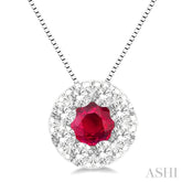 3.8 MM Ruby and 1/3 Ctw Round Cut Lovebright Diamond Precious Pendant With Chain in 14K White Gold